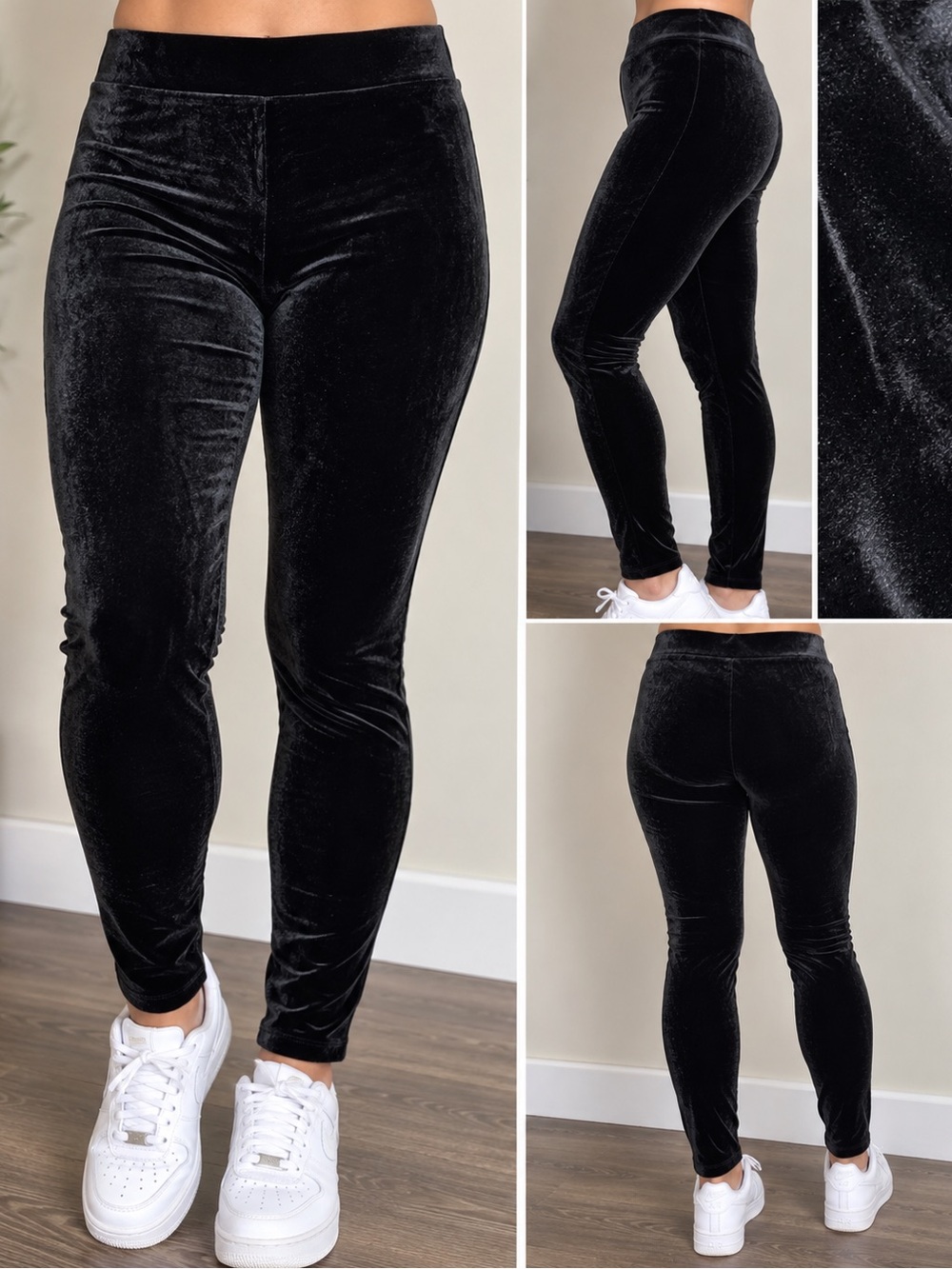 LOFT Black Velour Leggings Pants | Women’s L | Stretch Pull-On Luxe